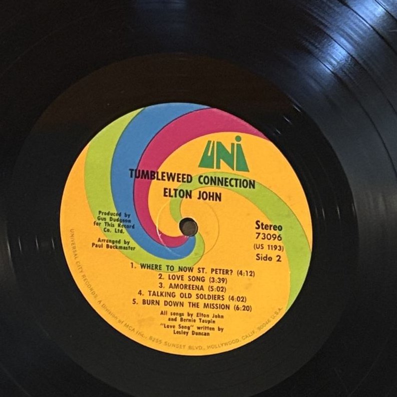 Tumbleweed Connection — record label, photographed by a RecordScout user